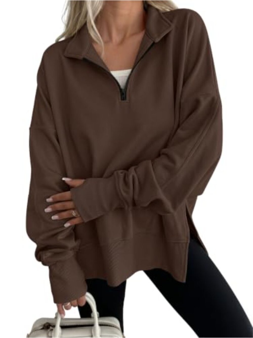 Oversized Quarter Zip Pullover Sweatshirt Stand Collar Long Sleeve